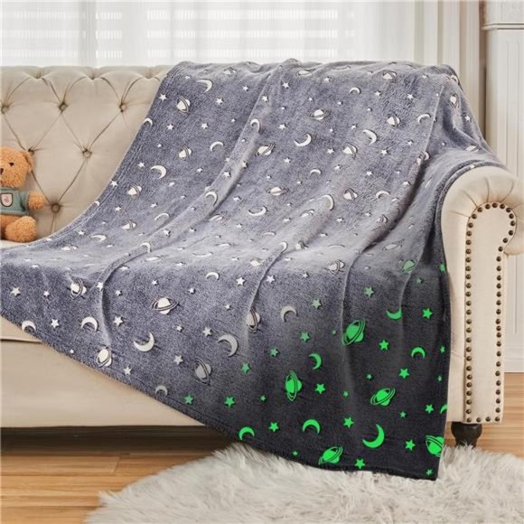 Glow in The Dark Throw Blanket 60 x 80 Inches, Galaxy Stars Pattern Soft Cozy - Picture 1 of 6
